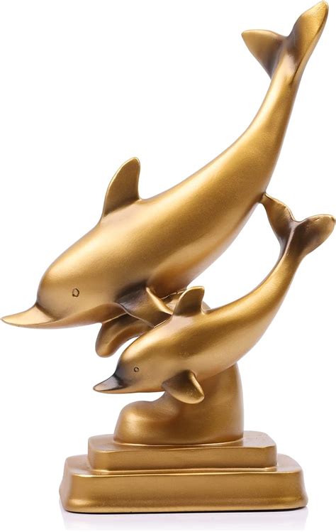 Amazon.com: Gold Dolphin Figurines Beach Decorations for Home, Resin ...