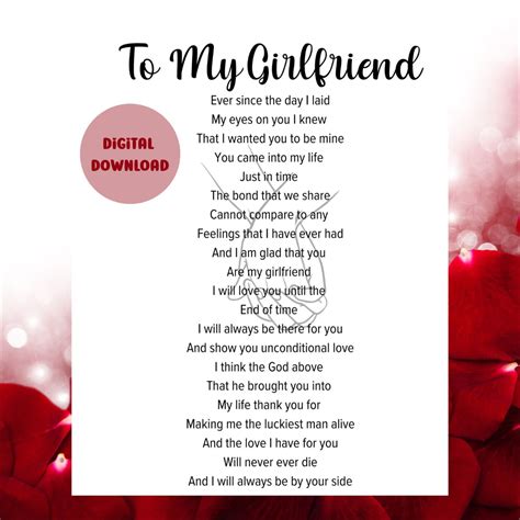 To My Girlfriend Poem Love Poem for Her Poem Printable Poem - Etsy