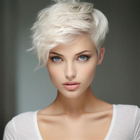 Premium AI Image | a woman with short hair and a white shirt is posing ...