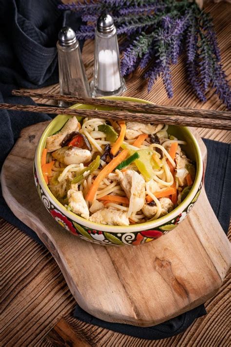 Fried Noodles with Chicken and Vegetables Stock Image - Image of ...