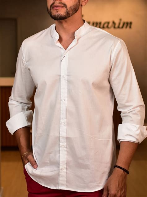 Camisa Gola Padre Branca - Camisa Social Slim Branca - Gola Padre- TZN