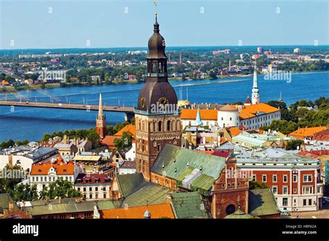 panorama view  riga cathedral   town  riga latvia stock