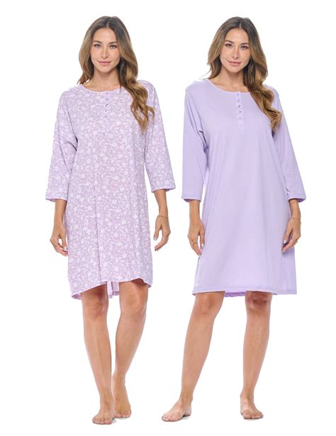 casual nights womens henley nightshirts set   floral  sleeve