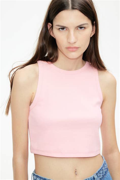 cropped ribbed tank top light pink ladies hm
