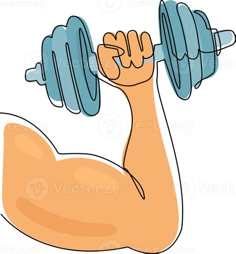 Single continuous line drawing hand holding dumbbell. Hand with muscle