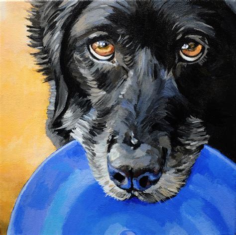 Portrait painting of a black lab, acrylic on 12x12 canvas, by artist