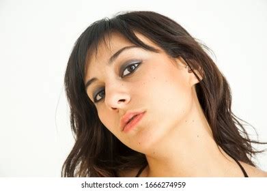 beautiful naked brunette staring camera royalty  images