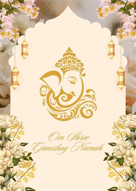 hindu ganesha wedding invitation gold flowers etsy