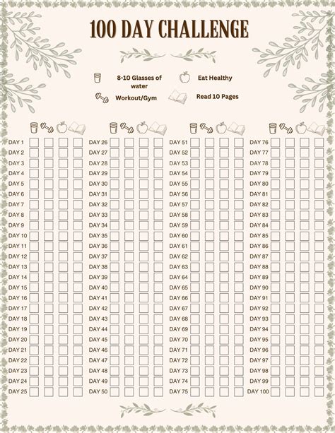 Free Printable 100 Day Challenge Tracker - Printable Sight Words List