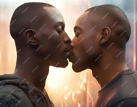 Premium Photo | Black men kissing in the morning in the style of femi