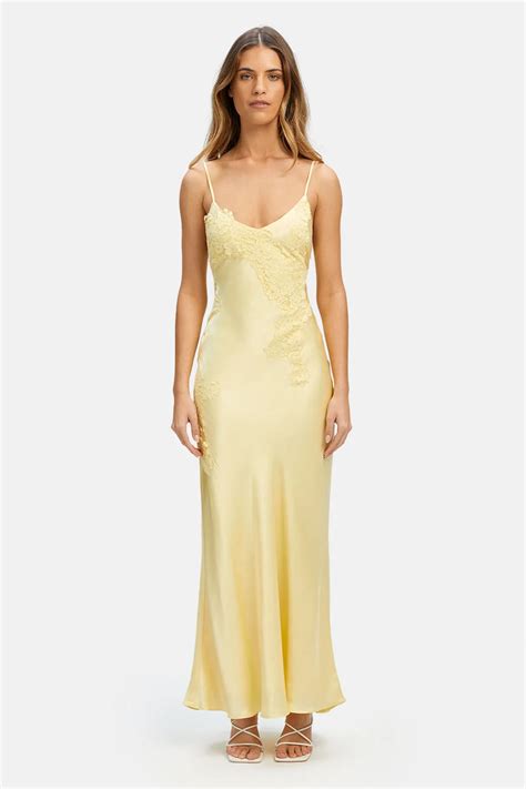 avoco lace detail midi dress  canary yellow bardot yellow