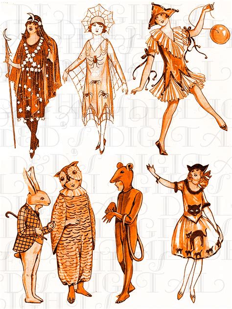 Fabtastic Art Deco HALLOWEEN Costumes Vintage Digital Halloween ...