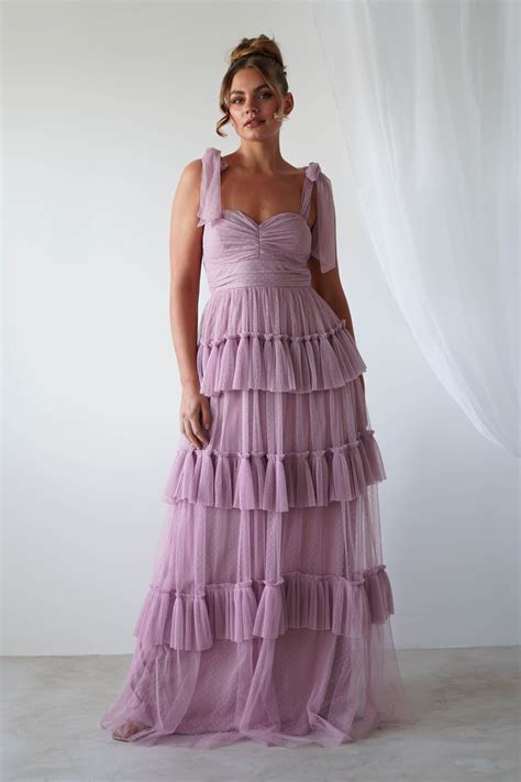Highlights Gorgeous tulle maxi dress with ruffle detail Sweetheart