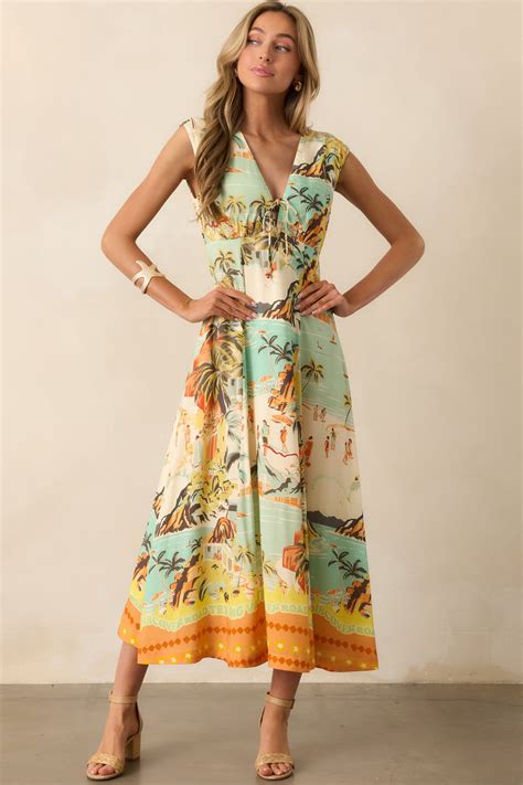 MINKPINK Vacanza Midi Dress In Yellow Green | Red Dress