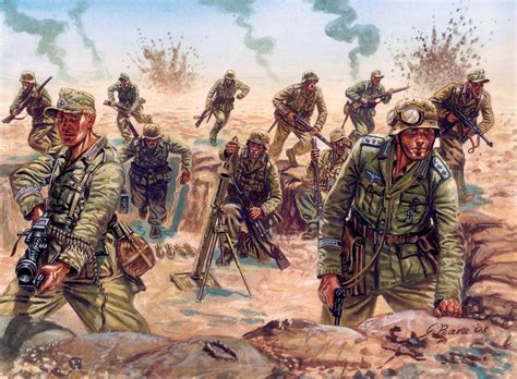 第二次世界大戦、北アフリカ作戦：リビア砂漠でドイツ遠征軍アフリカコルプス（Afrikakorps、Afrikakorps、DAK）の兵士。