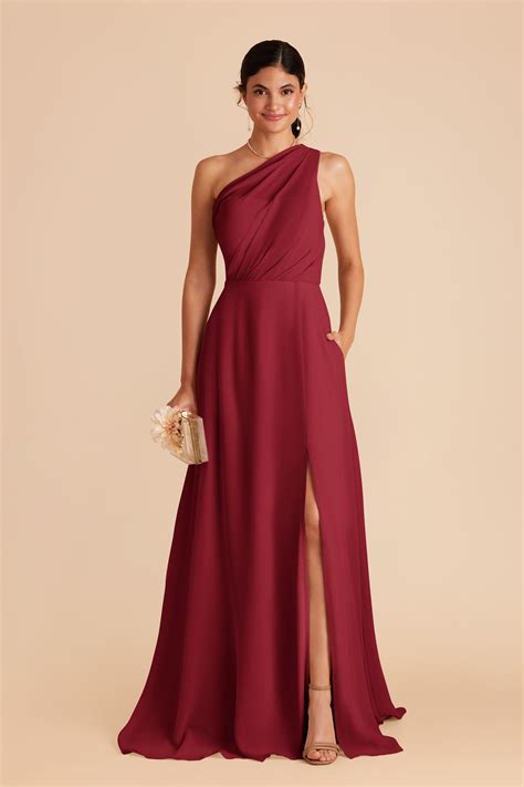 Kira Burgundy Chiffon Slit Dress | Birdy Grey Suits