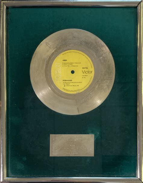 Lot 351 - ABBA 1977 FERNANDO RCA SALES AWARD - SEEN IN