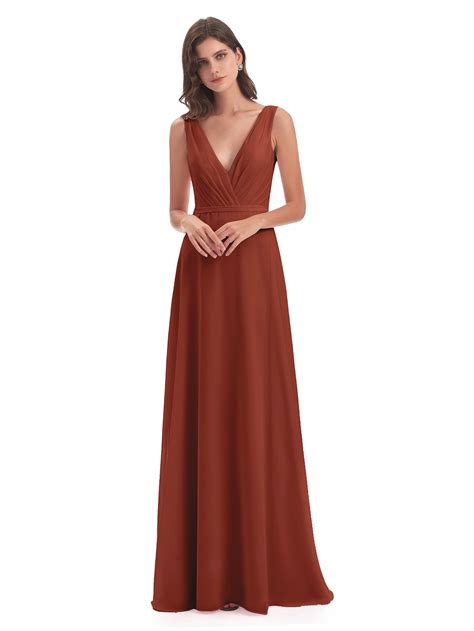 Rust Coloured Bridesmaid Dress Kristina Sheath V-Neck Floor-Length Chi