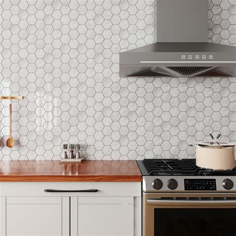 Harmony White Hexagon Polished Porcelain Mosaic | Floor and Decor
