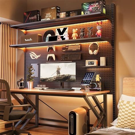 vertical pegboard storage rack gaming room decoration setup floor metal
