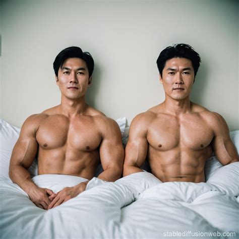 Asian Muscle Men in Bed | Stable Diffusion Online