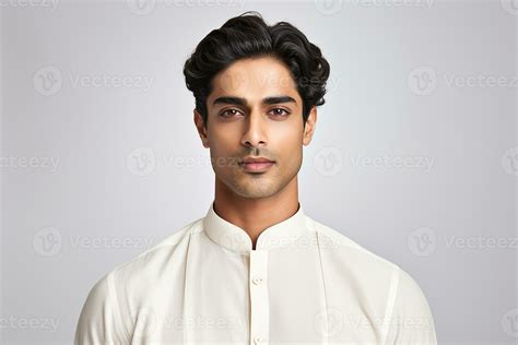 Ai generated Studio portrait of handsome indian man on colour