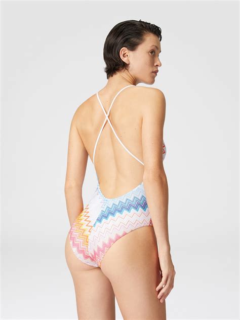 V-neck viscose blend zigzag lamé one-piece swimsuit Multicoloured | Missoni