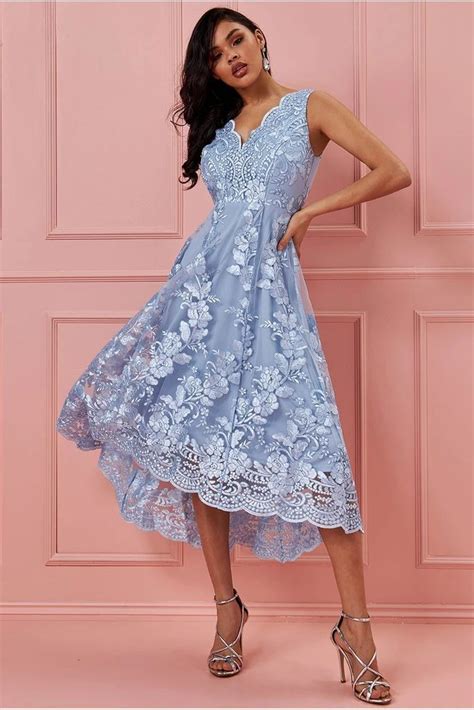 goddiva scalloped neck lace midi dress pale blue short lace dress