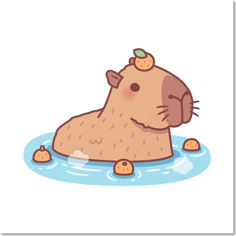 cute capybara  orange  head chilling  hot spring  rustydoodle
