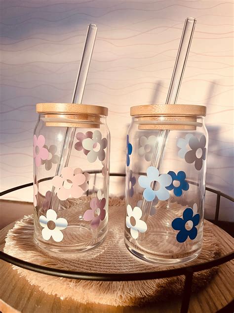 Retro flower glass cup iced coffee glass aesthetic glass daisy glass
