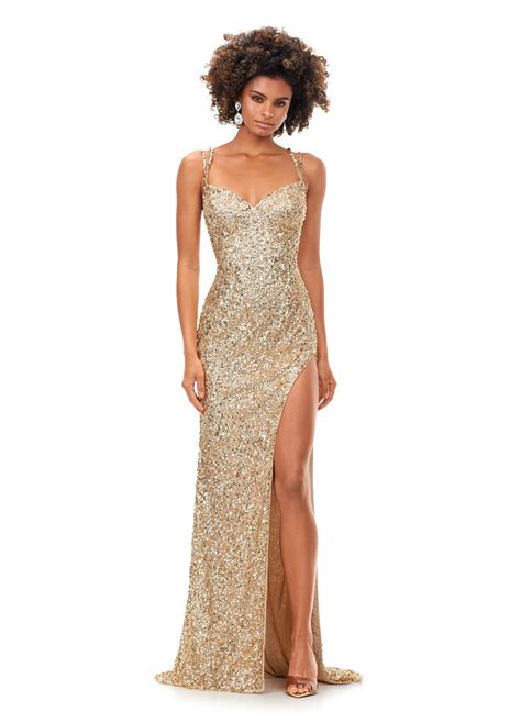 Gold Sequin Prom Dress Deep V Neck Gold Sequin Long Evening Prom