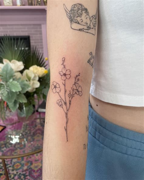 Fine Line Forget Me Not Flower Tattoo Design – Timeless Blue and White ...