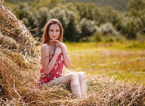 Download wallpaper smile, Girl, hay, Alexey Gilev, section girls in ...