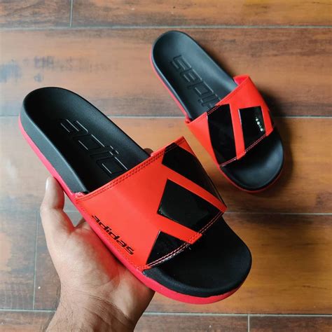 Comfort Adidas Slides (Black-Red) - Kaara Store