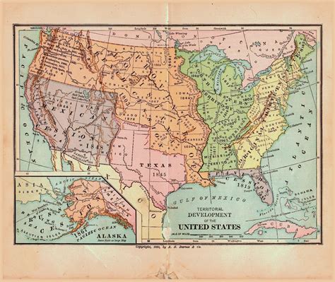 antique  map territorial development   united states