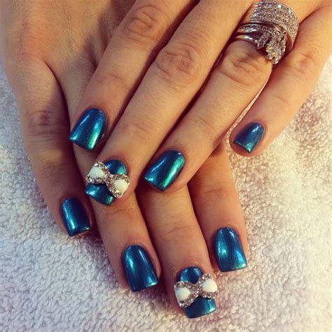 Tiffany blue with bows. Acrylic nails | Acrylic nails, Blue acrylic