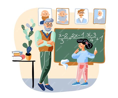Premium Vector | Mathematics subject illustration little girl and old
