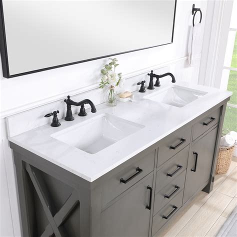 60" Double Sink Bath Vanity in Rust Grey with White Composite Countertop