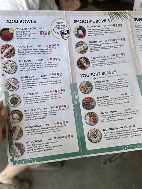 Menu at Bare Naked Bowls Bondi Beach, Bondi Beach