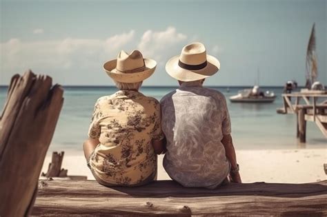 Premium AI Image | Senior couple sitting on the beach Beautiful happy ...