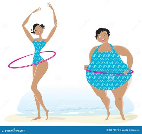 Slim and Big Girls Exercising Stock Vector - Illustration of figure
