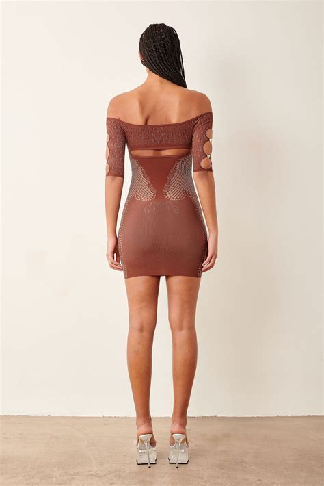 Archer Bandeau Cut Out Bodycon Mini Dress Brown | POSTER GIRL