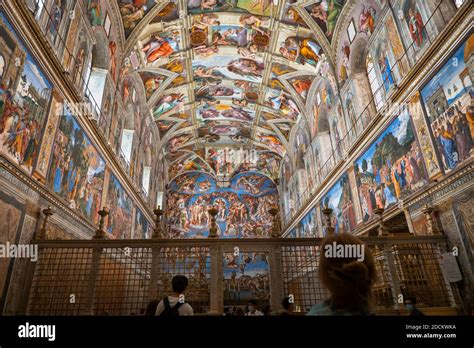 Sistine Chapel (Cappella Sistina) interior with frescoes by Michelangelo including The Last ...