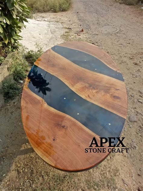 Oval Epoxy Dining Tabletop Epoxy Wooden Table Epoxy Resin Furniture for