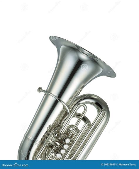 Large Silver Brass Tuba on White Background Stock Image - Image of