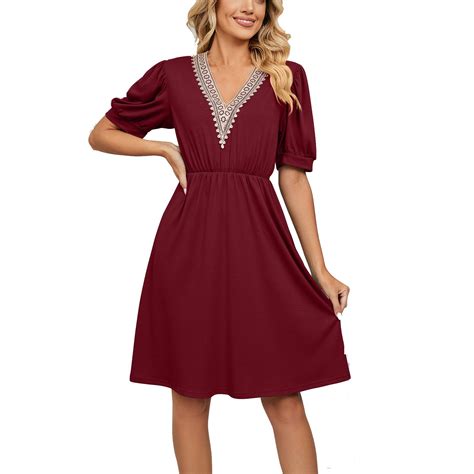 Bigersell formal Dresses for Women Short Sleeve V-Neck Solid Color