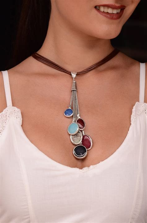 colorful bead necklace leather necklacemulti color bead etsy