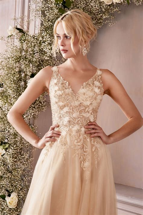 Champagne LaDivine CD0181 Sleeveless Tulle Long A Line Prom Dress