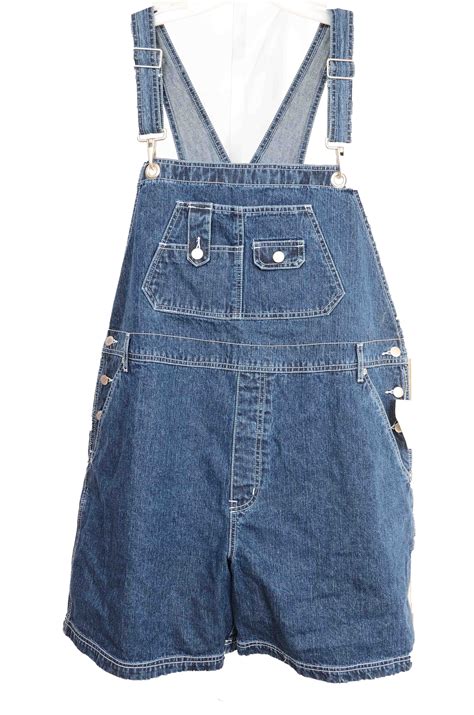 Plus Size Baggy Short Overalls Women's Classic Blue Denim Shortalls