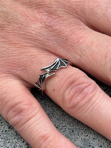 Adjustable Silver Bat Ring, Gothic Style, Entwined Bat Design, Animal